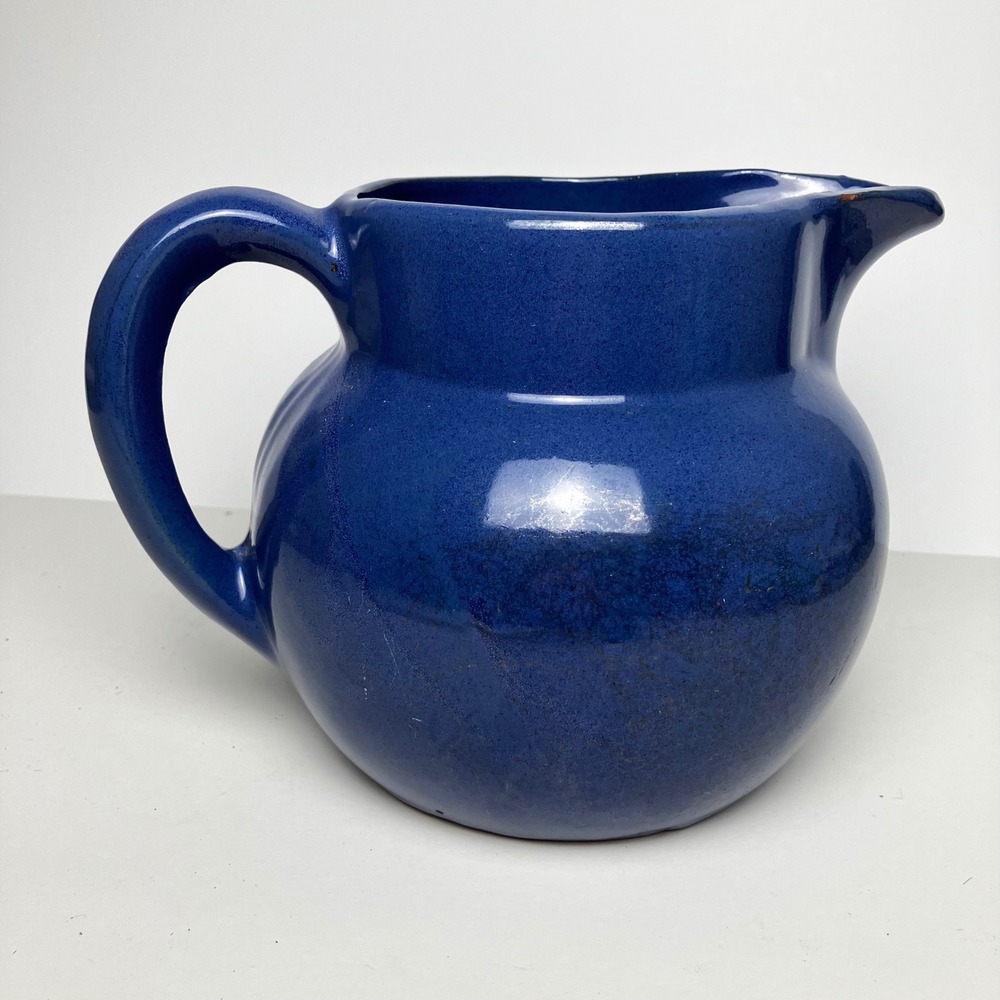 Bybee Pottery Pitcher Vintage 6 inch Blue Hand Turned Signed Kentucky Stoneware